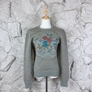 Ralph Lauren Blue Label Rare c. 1980s Pressed Flower Sweater Celadon | L